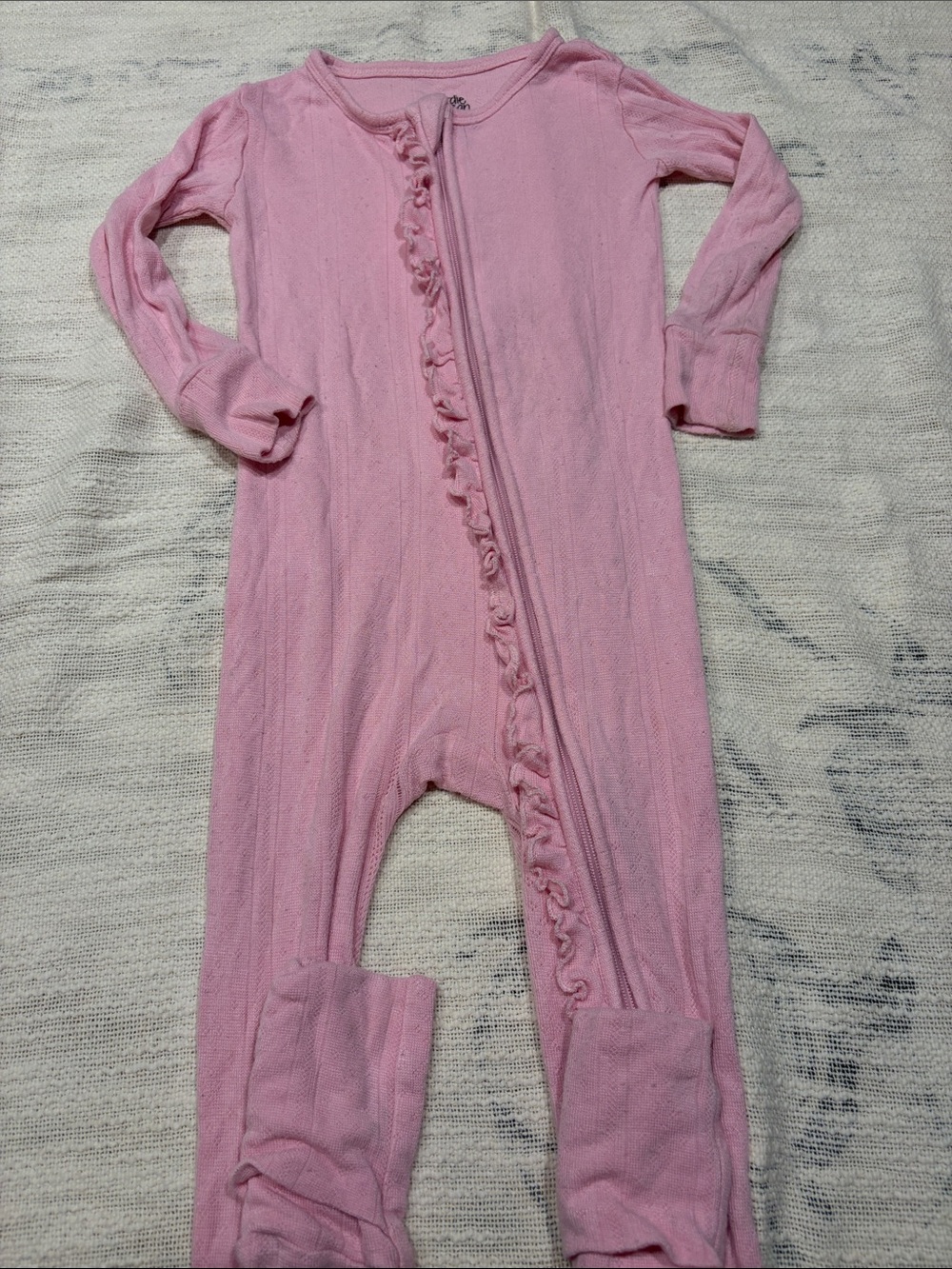 Birdie Bean pointelle Pink Ruffle-Trim Kids One-Piece footie